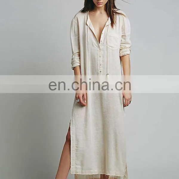 High Quality Muslim Woman Wear, High Low Cotton Long Sleeve Dress Design photo-6