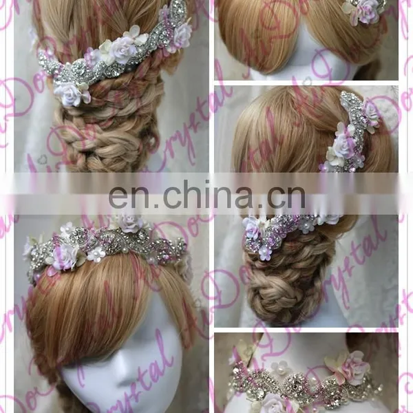 Aidocrystal Lace Bridal Headband,Wedding Party Hair Accessories,Ribbon Headband Bride Necklace photo-2