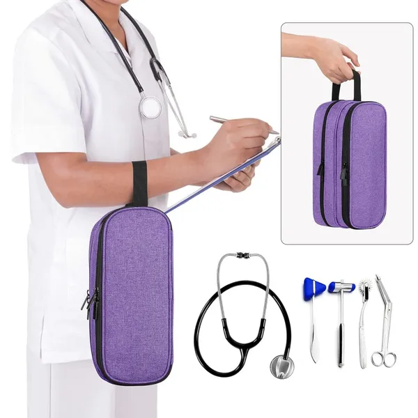 Stethoscope Portable Case Accommodate BP Cuffs or 2 Stethoscopes, Compatible With 3M Littmann/ADC/MDF, Medical Case With Extra Pocket for Nurse Accessories, Essentials for Nurses, Doctors, Purple photo-5