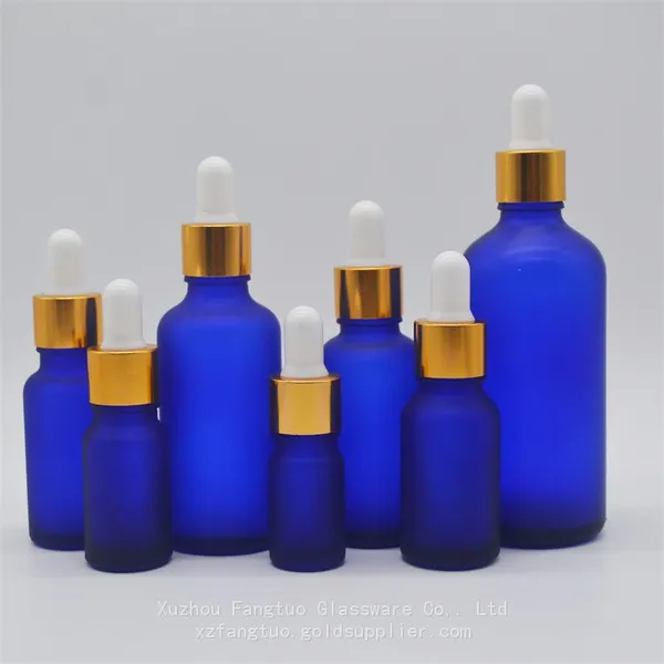 Diamond Blue Color Glass Dropper Bottle Frosted Matte Blue Empty Dropper Bottles 5-100ml