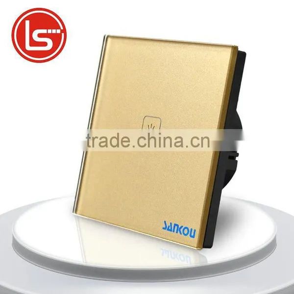 2016 1Gang 1Way Golden Crystal Glass Panel Touch Switch Screen Wall Light Switches EU Standard Smart Home Automation