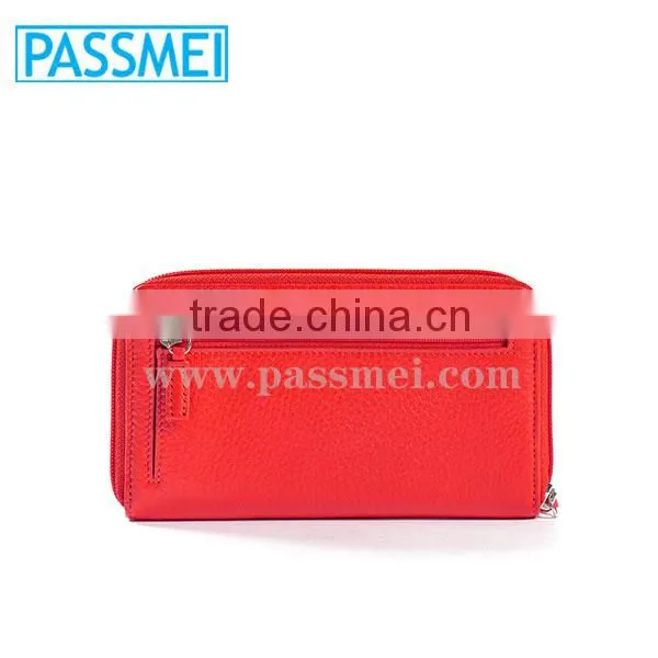 Top Quality Leather RFID Blocking Women Zipper Red Checkbook Wallet photo-3
