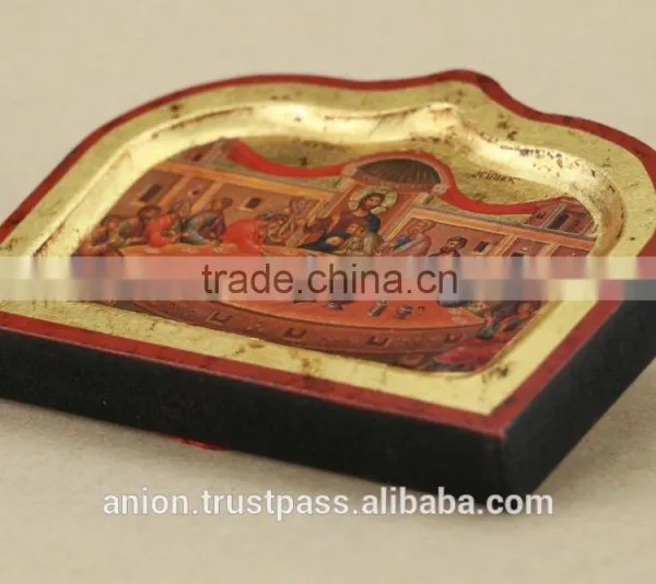 Greek & Russian Orthodox Wooden Icon. Last Supper. Unusual Shape photo-5