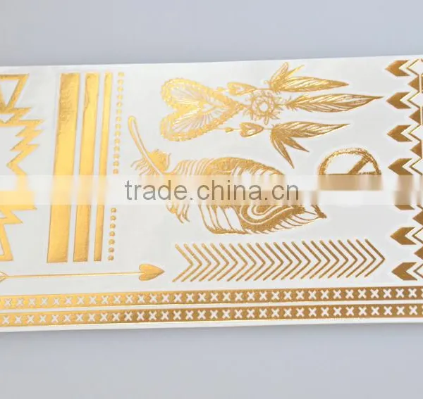 Wholesale Shiny Foil Temporary Tattoos Flash Gold Body Art Tattoos Water Transfer Fake Jewelry Tattoos Factory photo-6