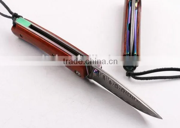 OEM Damascus Steel Pocket Knife With Survival Rope photo-6