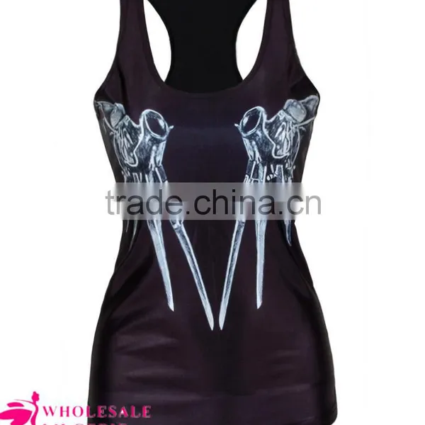 2015 Newest Women's Black Stringer Tank Top Bird in the Cage Printed Tank Tops Wholesale photo-6