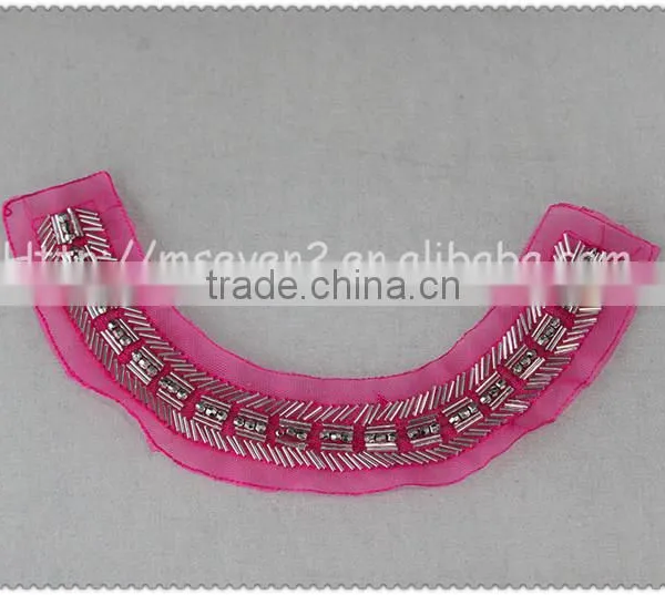 2016 New Design Handmade Red Net Fabric Beaded Collar, Crystal Tube Round Beads Collar photo-6