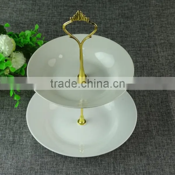 Stocks White Two Tier Ceramic Cake Serving Plate Cake Plates photo-2