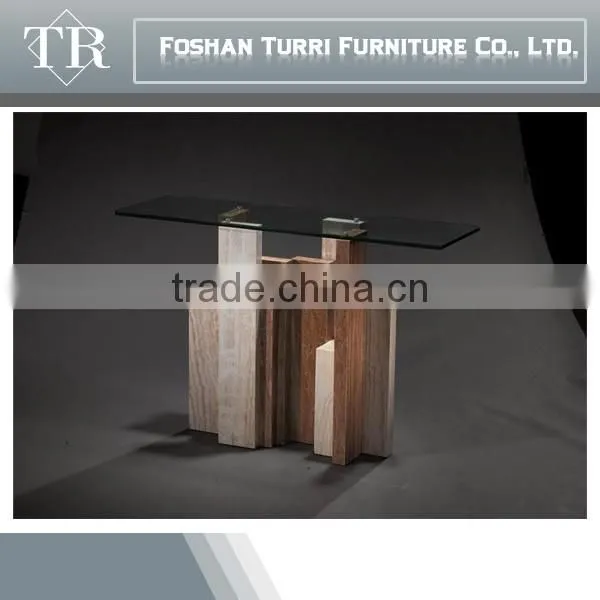 Unique Design White Travertine Triangle Glass Console Table photo-3