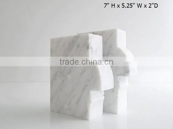 Simple Home Library Office Decor Minimalist Bookends White Carrara Marble Contemporary Bookend Stand photo-6