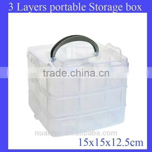 15x15x12.5cm 3-Tier Clearly Organizer Cosmetic Adjustable Snap & Stackable Storage Box