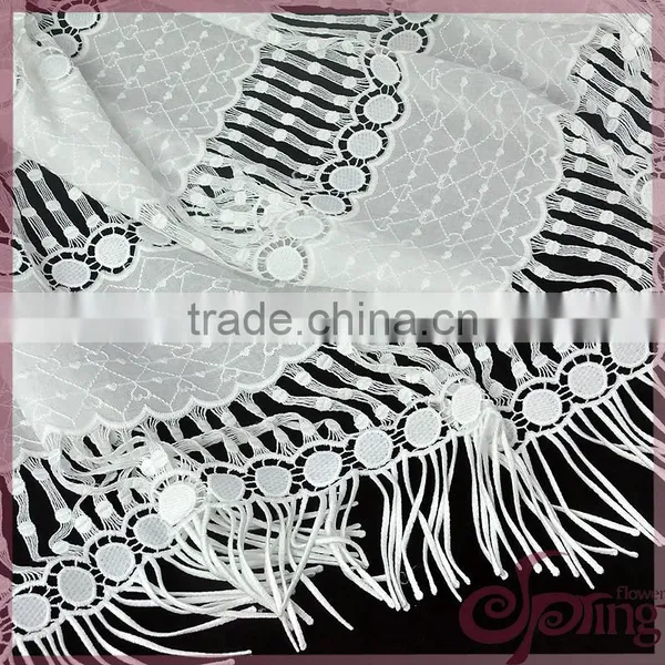 Hollow-out Graceful Embroidery Design Tassel Fringe Cotton Fabric Lace photo-3