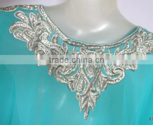 AQUA BLUE EMBROIDERED Georgette CAFTAN Kaftan Tunic Poncho Zip Cover up photo-5