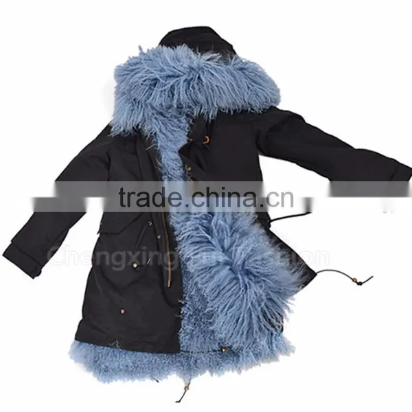 CX-G-P-15 Real Mongolian Lamb Fur Lining Fur Parka Coat for Women photo-5