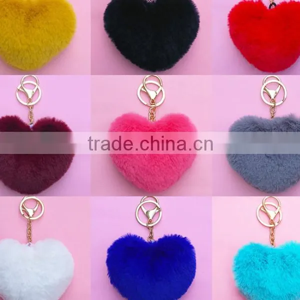 2017 Imitation Rabbit Fox Fur Ball Bag Charms Accessories Heart Fur Ball Pom Pom Keychain Faux Fur Ball Keychain Gifts photo-2