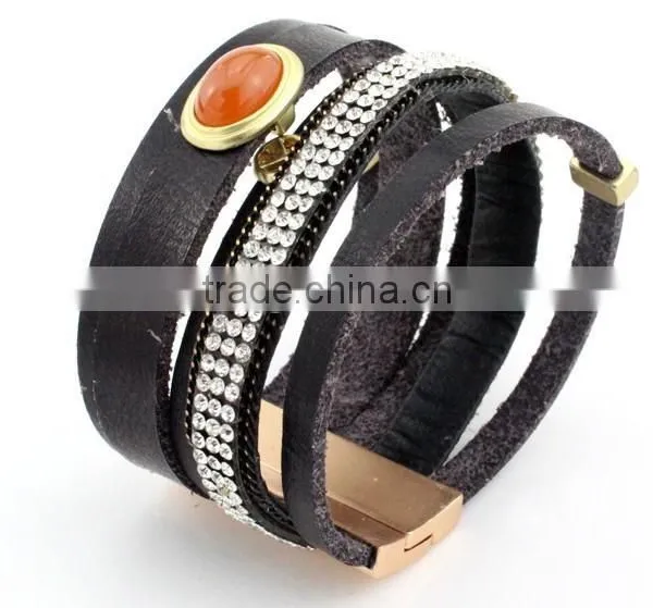 Genuine Leather Cuff Bracelets,girls Leather Heart Bracelet,crystal Gift Bracelets With Magnetic Clasp photo-2