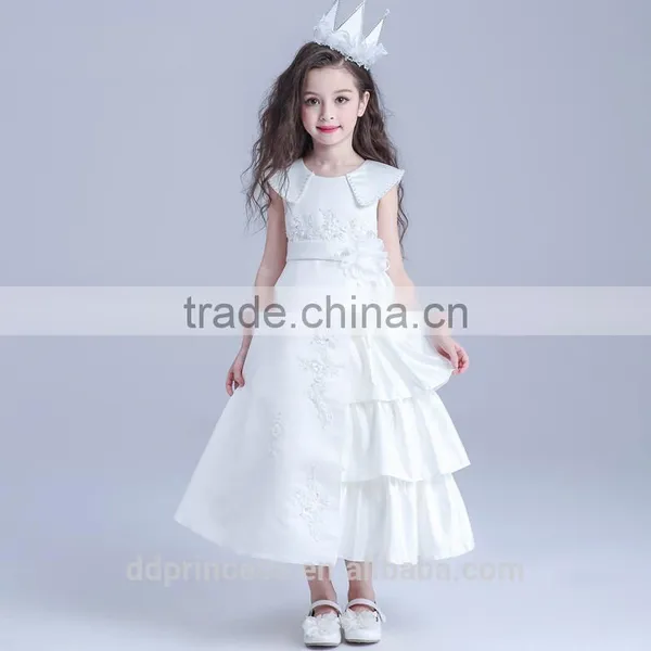 Summer Kids Dresses for Girls European Style Long Round Neck White Kids Frilly Dresses photo-2