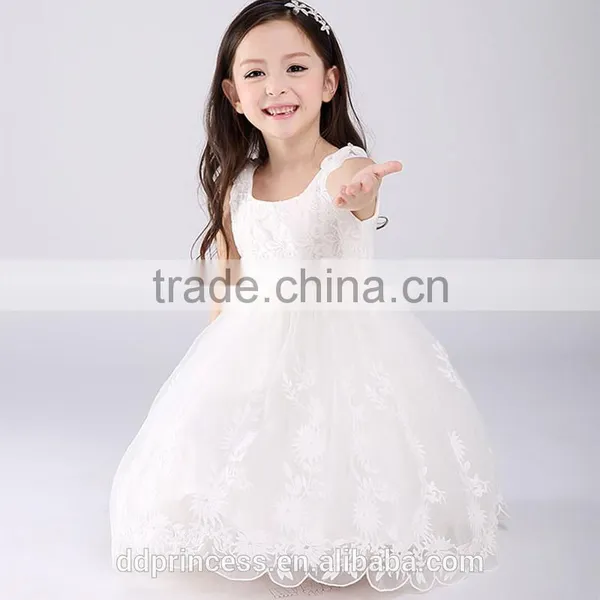 Pakistan Princess Rose Flower Girls Party Dress White Lace Net Frock Designs for Kids Baby Girl Fairy Dresses photo-5