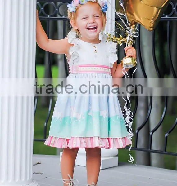 Baby Girls Unicorn Dress Infant Kids Cute Baby Boutique Wholesale photo-2