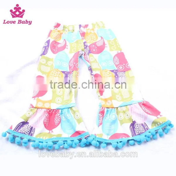 Ruffle Hem Blue Top With Owl Animal Prints Ruffle Pants Outfits Set Toldder Girl Clothing Set LBYTZ001-37 photo-5