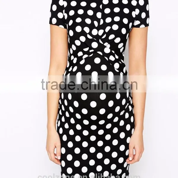 2016 Latest Body Conscious Polka Dot Maternity Dress With Cross Front photo-4