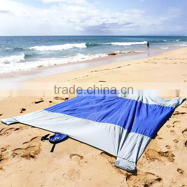 Strong Parachute Nylon. Includes Built In Sand Anchors & Pockets Sand Escape Compact Outdoor Beach Blanket / Picnic Blanket photo-5