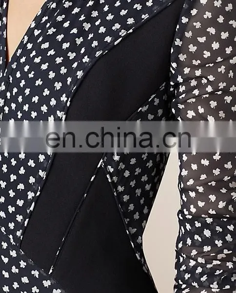 2015 Autumn Women Apparel Long Sleeve Chiffon Pleated A Line Long Sleeve Stretch Wear Black Dress NT6559 photo-4