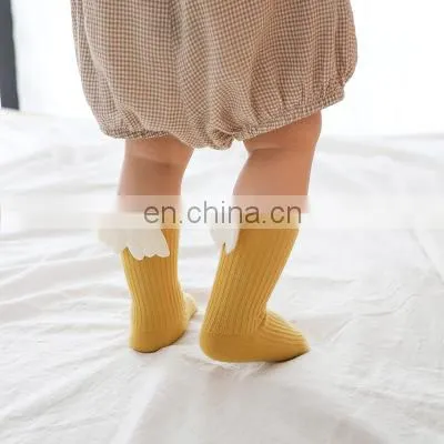 2020 Baby Girls Knee High Socks Angel Wing Summer Autumn Cotton Socks Solid Candy Color Kids Toddler Short Socks For Children photo-3