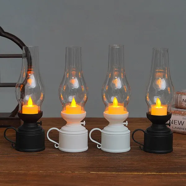 Small Vintage LED Lamps, Flameless Kerosene Style for Photo Props & Bedside Decor photo-1