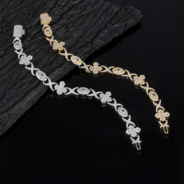 Hip Hop Jewelry Cuban Link Chain Bracelet With Cross Eye Design Iced Out Baguette CZ Stones Chain Gifts for Women photo-2
