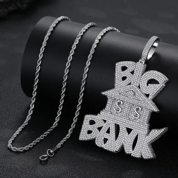 Hip Hop 3A+ CZ Stone Paved Bling Iced Out Dollars Money Sign Big Bank Pendant Necklaces for Men Rapper Jewelry Gold Silver Color photo-3