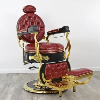 Classical Luxury Barber Chair 304 Stainless Steel Frame Hydraulic Pump 360° Swivel for Salon