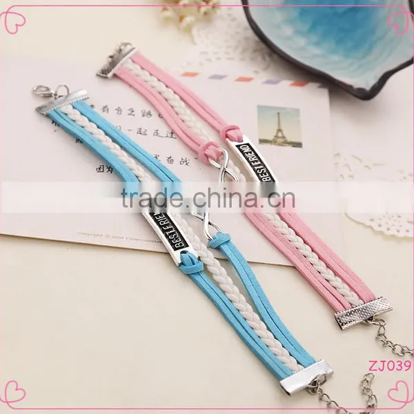 Antique Silver Best Friend Alloy Charm Multi Strand Braided Leather Cord Bracelet