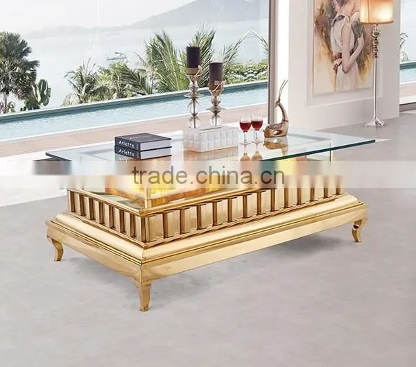 Commercial Furniture Stainless Steel With Plated Gold Modern Design KTV Coffee Table photo-2