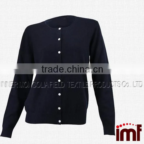 Women's 100% Cashmere Crew Neck Cardigan Sweater photo-3