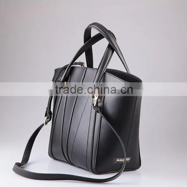 3648 Black Sturdy Shape PU Simple Modern Design Tote Bag Leather With a Long Shoulder Strap photo-2