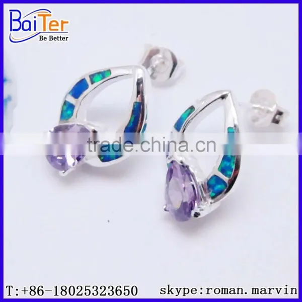 Opal Jewelry Factory!Custom Copper Synthetic Amethyst And Opal Earring Wholesale 925 Sterling Silver Opal Earrings With Amethyst photo-4