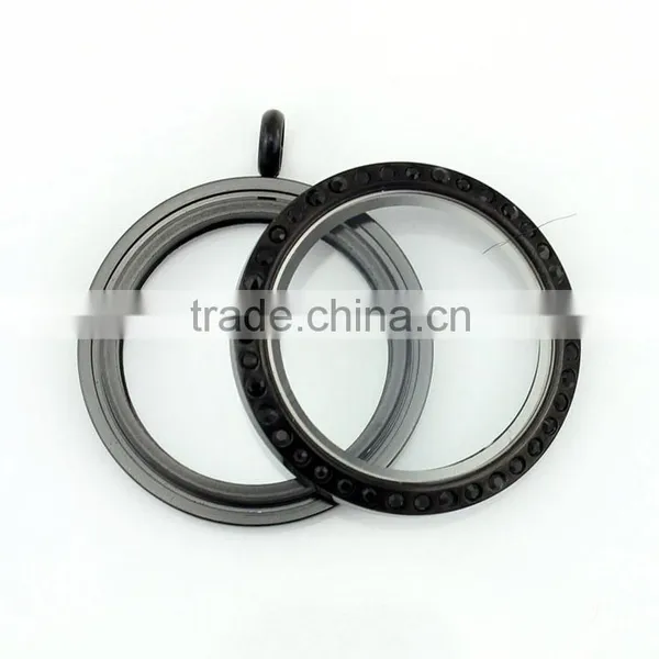 316L Stainless Steel Screw 25mm Black Floating Charms Lockets With Black Crystals photo-2