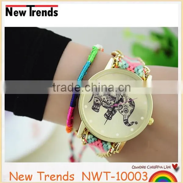 2015 Fashion Knitted Handmade Elephant Bracelet Watch With Multi-color Strap photo-5