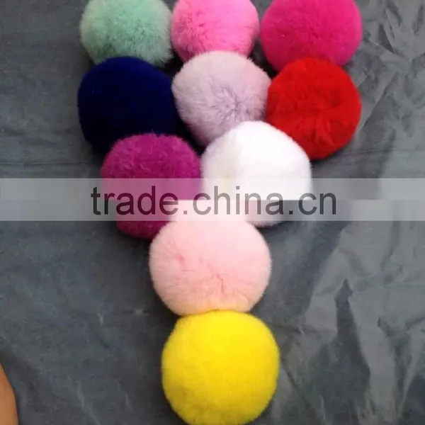 Natural Rex Rabit Fur Pompoms Wholesale Fur Pom Poms / 8cm Fur Ball Keychain Quality Choice photo-2