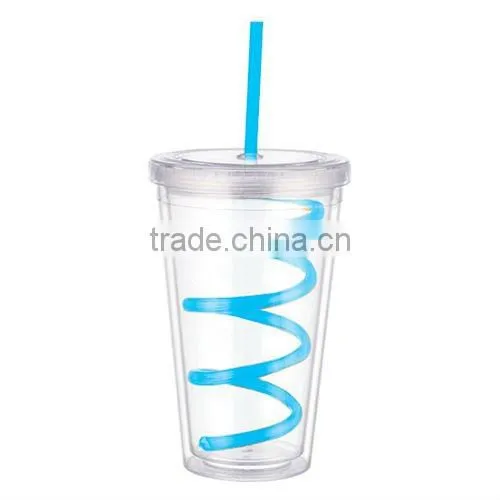 450ml Plastic Juice Cup With Colorful Lid and Straw photo-5