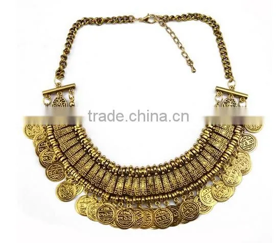 New Arrived European Women Carving Coins Tribal Jewelry Tassels Exaggerate Necklace photo-2