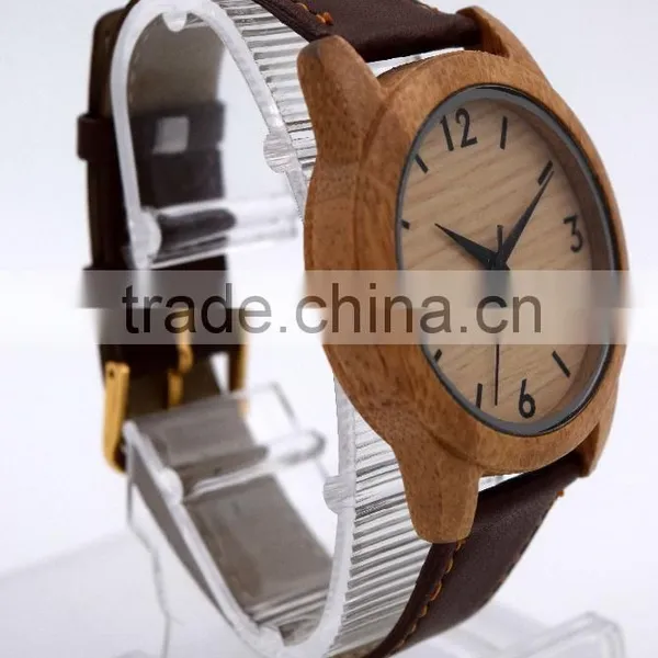 2016 High Quality Natural Bamboo Retro Round Dial Wood Watch photo-3