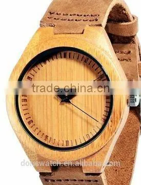 High Quality Fashion Green Maple Wood Watch Japan Miyota Movt Leather Strap Bamboo Wooden Watch