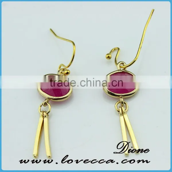New Arrival Jewelry Simple 18k Gold Earrings Designs With Green Glass Stone photo-4