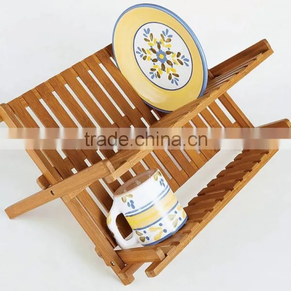 BH002/Hot Sale Exquisite Easy-clean Anti-corrosion Foldaway Bamboo Dish Rack photo-2