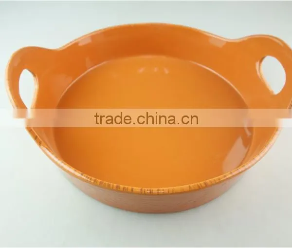 Stocklot Orange Glaze Ceramic Round Bakeware With Handles photo-2