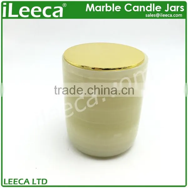 Nature Marble Stone Candle Jar With Various Colors Copper Lid photo-2