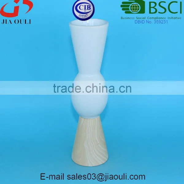 Popular Style Tall Pillar With Wood Print Bottom Ceramic White Vase for Decoration photo-4