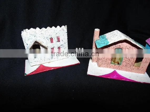 1950s Set of 3 Mica Christmas Houses (One Church) photo-4